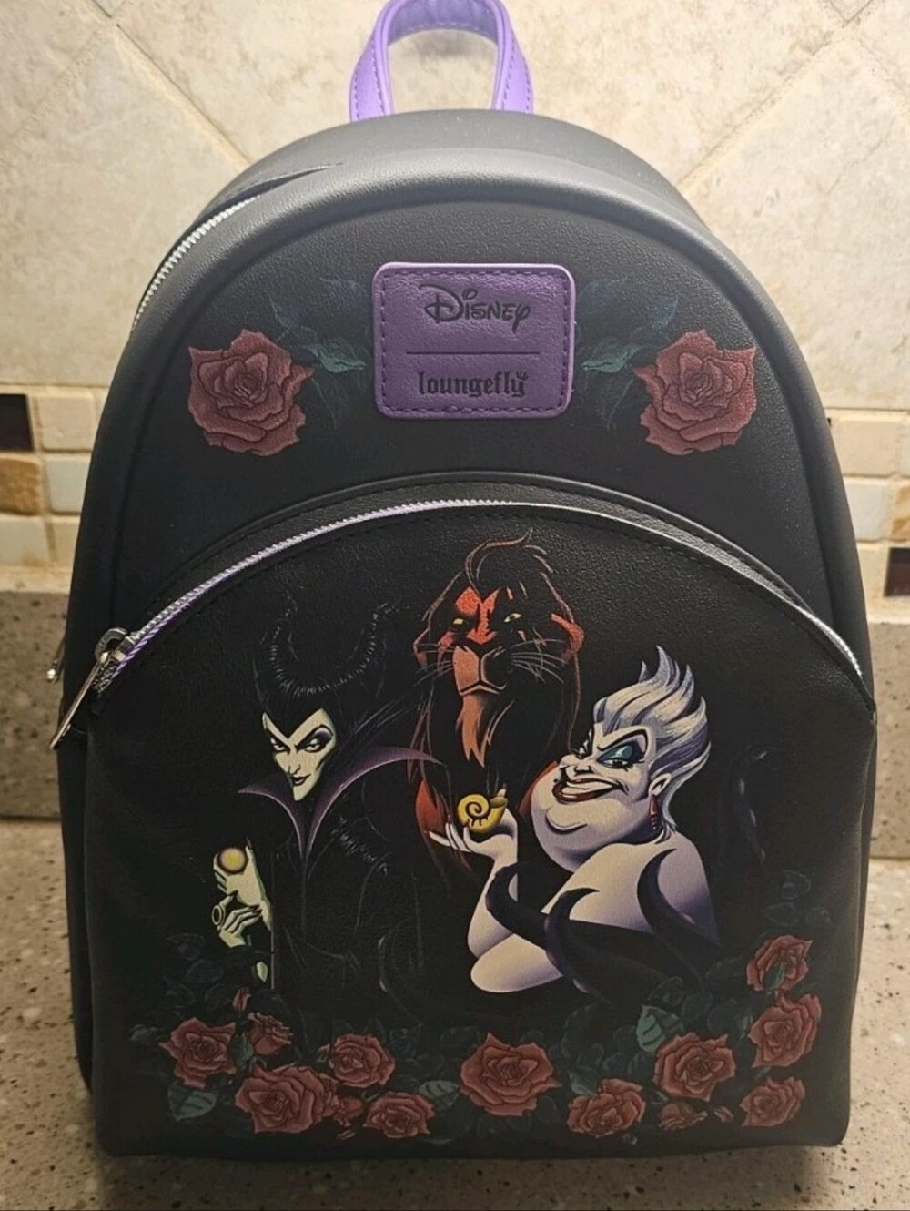 NWT Loungefly Disney Villains Trio Roses Mini Backpack Ursula Scar Maleficent
